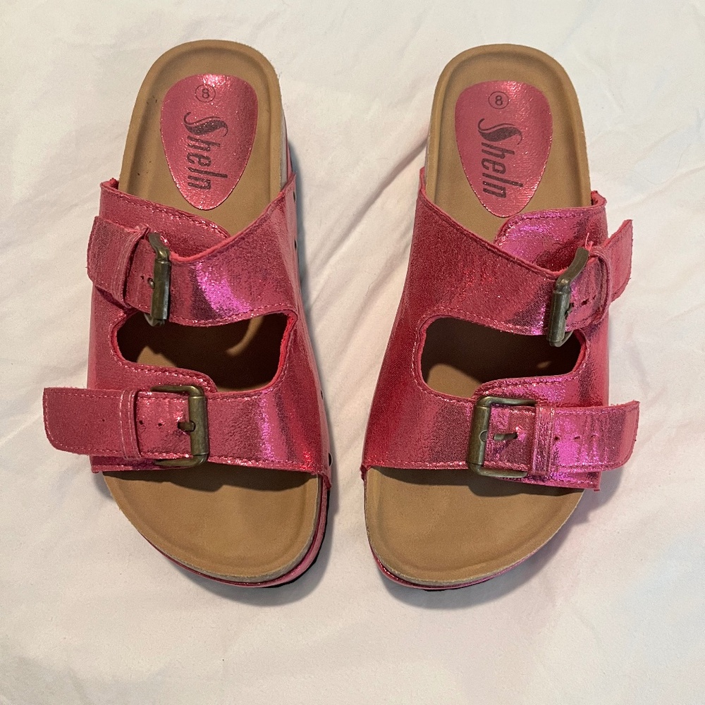 SHEIN Hot Pink Metallic Platform Sandal